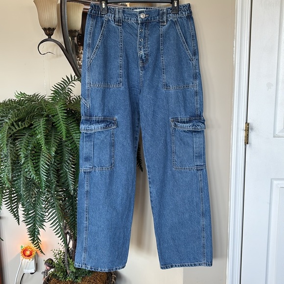 Wax Jean Collection High Waisted Skate Jeans Cotton Blue Denim Cargo Stretch - Picture 1 of 13
